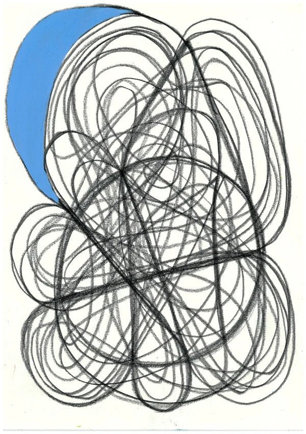 Zeichnung von Forster Herchenbach mit Graphit-Linien und blauer Fläche