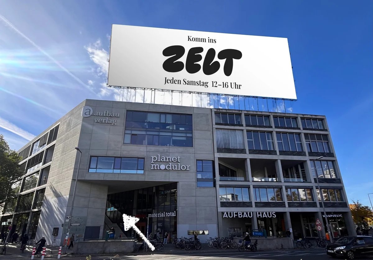 Der Weg ins Zelt: die große Treppe am Aufbau Haus